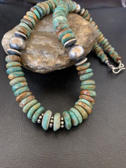 Navajo Pearls Green Turquoise Necklace | Sterling Silver | Authentic Native American | 21" | 12329