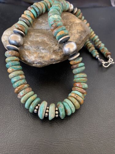 Native American Navajo Pearls Green Turquoise Sterling Necklace 21" 12329