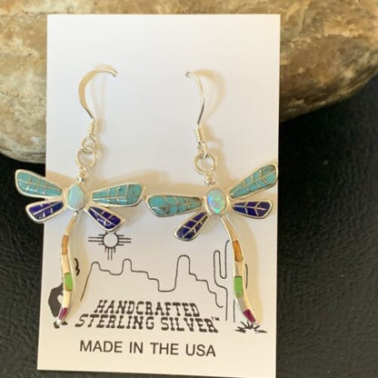 Navajo Dragonfly Turquoise Spiny Opal Inlay Earrings | Sterling Silver | 1" | 12017