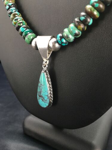 Navajo Spiderweb Turquoise Bead Necklace Pendant | Sterling Silver | Authentic Native American Handmade | 2796