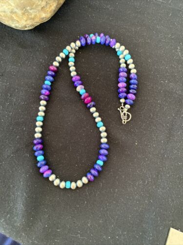 Navajo | Purple Sugilite | and Turquoise Bead Necklace | Sterling Silver | 20" | 1370