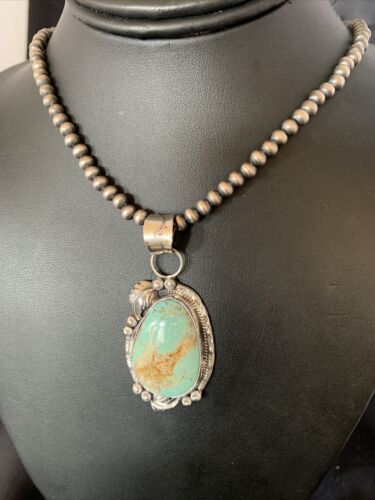 Men's Navajo Blue Dry Creek Turquoise Pendant Necklace | Sterling Silver | 12972