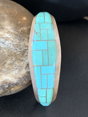 Native American Men's Bracelet | Sterling Silver Blue Kingman Turquoise Inlay | 12099