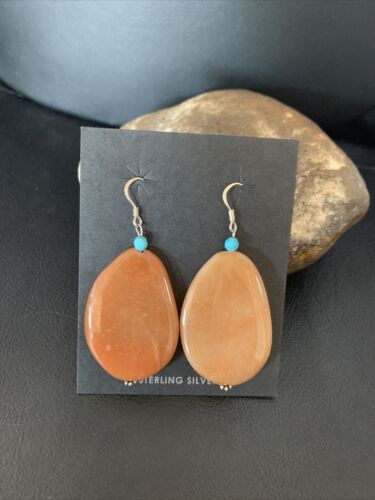 Navajo Tan Jasper and Blue Turquoise Earrings | Sterling Silver | Authentic Native American Handmade | 13103