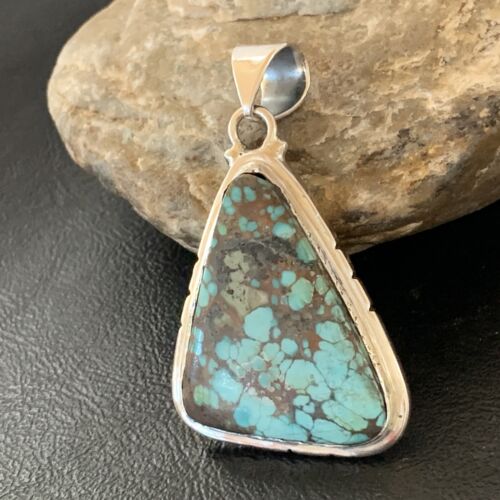 Navajo Spiderweb Turquoise Pendant | Sterling Silver | 2" | Authentic Native American Handmade | 10752 - Masha USA