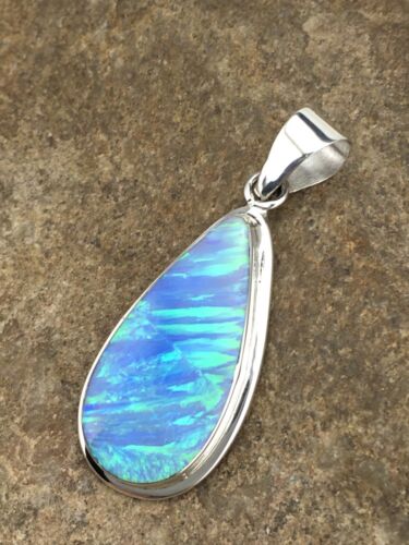 Native American Navajo Blue Opal Inlay Pendant | Sterling Silver | 1.75" | 1124 - Masha USA