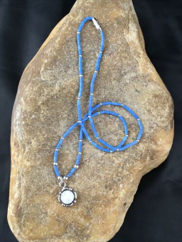 Navajo Opal Pendant with Lapis Beads | Sterling Silver Necklace | 17" | Authentic Native American Handmade | 10122