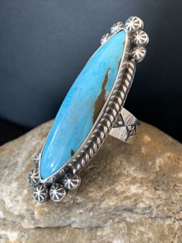 Native American Women's Navajo Blue Kingman Turquoise Ring | Sterling Silver | Sz 9 | 1009