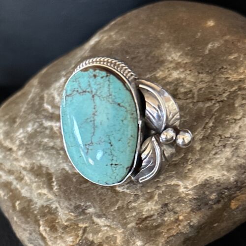 Navajo Blue Turquoise #8 Ring | Sterling Silver | Sz 9.5 | Authentic Native American Handmade | 14291