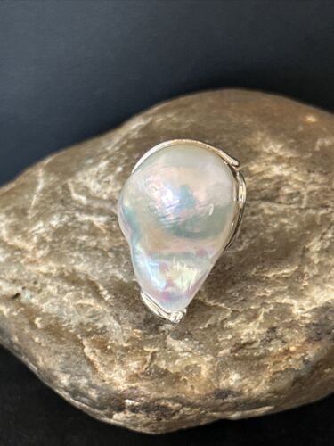 Native American Women's White Baroque Pearl Ring | Adjustable Sterling Silver | Sz 6 | 14264