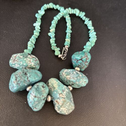 Navajo Chunky Blue Turquoise Necklace | Sterling Silver | Authentic Native American Handmade | 20" | 14413