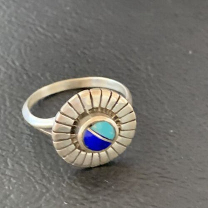 Native American Women's Navajo Blue Turquoise Lapis Inlay Ring | Sz 7 | 11197