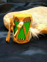 Navajo Leather Drum Car Charm | 2" Mirror Dangler | Handmade Miniature | 8923