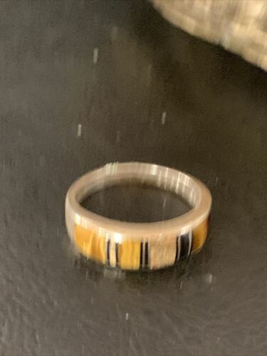 Navajo Black Onyx Coffee Tiger's Eye Inlay Ring | Sterling Silver | Sz 6.5 | 10794