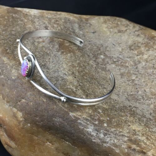 Navajo Pink Opal Bracelet | Sterling Silver Cuff | Authentic Native American Handmade | 10185