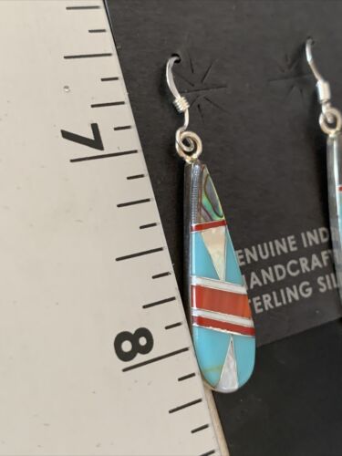 Navajo Multi-Color Turquoise Spiny Opal Inlay Earrings | Sterling Silver | 1.5" | 12999