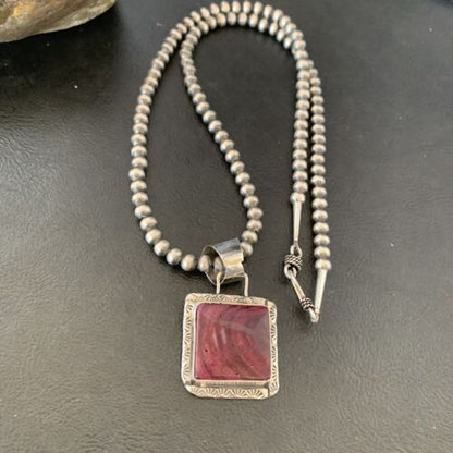Navajo Pear Purple Spiny Oyster Pendant Necklace | Sterling Silver | Authentic Native American Handmade | 10951
