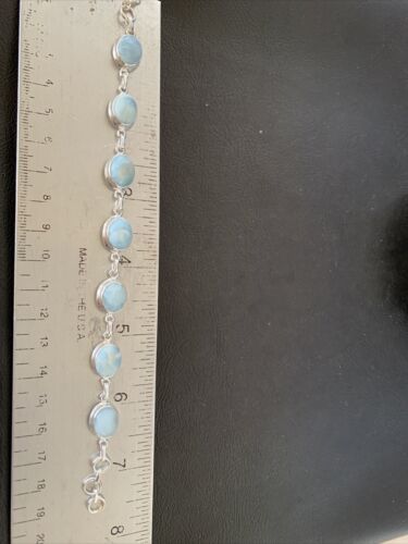 Navajo Blue Larimar 7-Link Bracelet | Sterling Silver | 7.5" | Authentic Native American Handmade | 10625