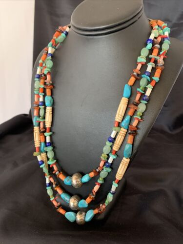 Native American Santo Domingo Turquoise Bead Necklace | Pearl Accents | 10377