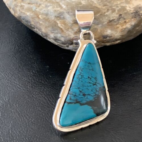 Navajo Spiderweb Turquoise Pendant | Sterling Silver | 2" | Authentic Native American Handmade | 10754