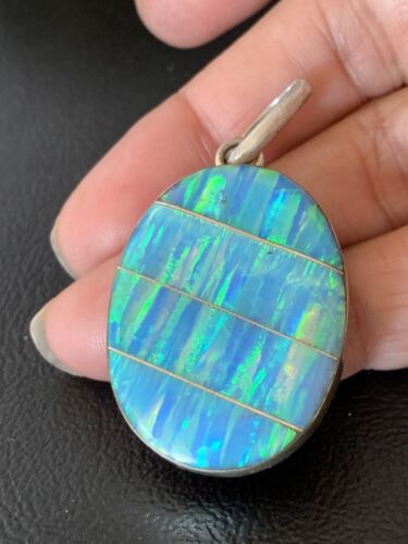 Navajo Blue Opal Inlay Pendant | Sterling Silver | Authentic Native American Handmade | 13142