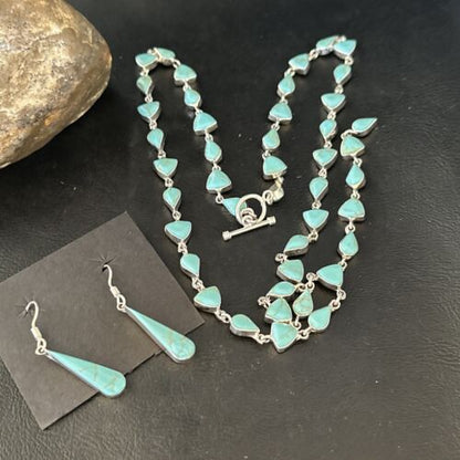 Navajo Kingman Turquoise Lariat Necklace & Earrings Set | Sterling Silver | 24" Necklace | Authentic Native American Handmade | 14646