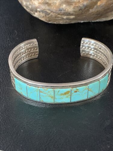 Native American Men's Blue #8 Turquoise Inlay Cuff Bracelet | Sterling Silver | 14138