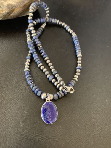 Native American Navajo Blue Lapis Pendant Necklace | Sterling Silver | Authentic Handmade | 12251