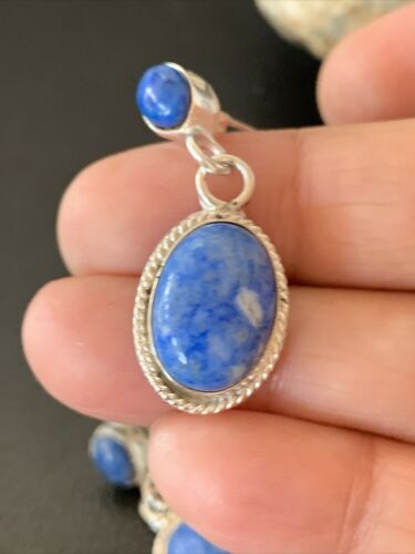 Navajo Denim Lapis Dangle Earrings | Sterling Silver | 1.1" | Authentic Native American Handmade | 1703