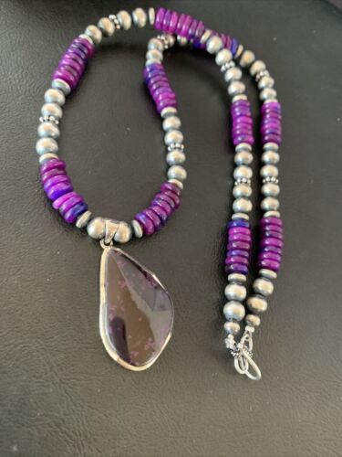 Navajo Pearls Purple Sugilite Necklace Pendant | Sterling Silver | Authentic Native American Handmade | 10329
