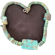 Native American Rustic Turquoise Nugget Heishi Bead Necklace | Sterling Silver | 22" | 1399