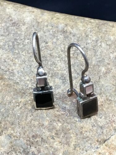Native American Navajo Black Onyx Dangle Earrings | Sterling Silver | Authentic Handmade | 8983