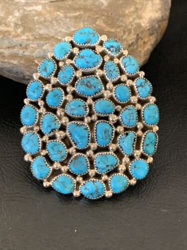 Navajo Kingman Turquoise Cluster Ring | Authentic Native American Sterling Silver | Multi-Stone | Sz 7 | 12227
