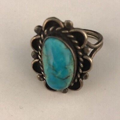 Vintage Navajo Southwestern Turquoise Ring | Handmade Sterling Silver Sz 8.5 | Native American | 3441