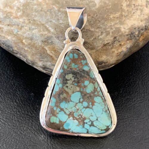 Navajo Spiderweb Turquoise Pendant | Sterling Silver | 2" | Authentic Native American Handmade | 10752 - Masha USA