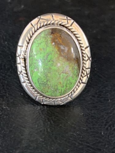 Navajo Green Gaspeite Ring | Sterling Silver | Sz 8.5 | Authentic Native American Handmade | 13780