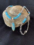 Navajo Blue Faceted Turquoise Pendant Necklace | Sterling Silver | Authentic Native American Handmade | 563