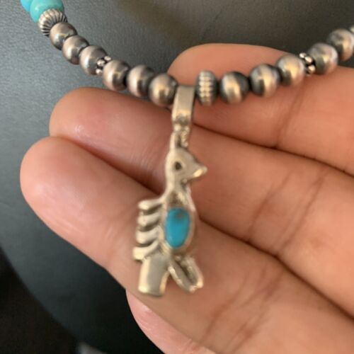 Navajo Blue Turquoise Inlay Pendant Necklace | Sterling Silver | Native American Handmade | 13837