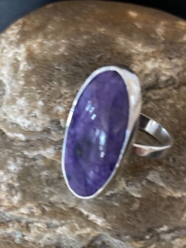Navajo Women's Oval Purple Charoite Ring | Sterling Silver | Sz 8 Adjustable | Authentic Native American Handmade | 10566