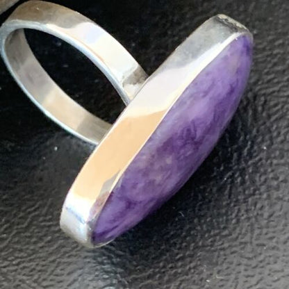 Navajo Purple Charoite Ring | Sterling Silver | Sz 8 Adjustable | Authentic Native American Handmade | 10528