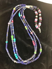 Navajo Denim Lapis Multi Strand Necklace | Sterling Silver | 22" | Authentic Native American Handmade | 3342