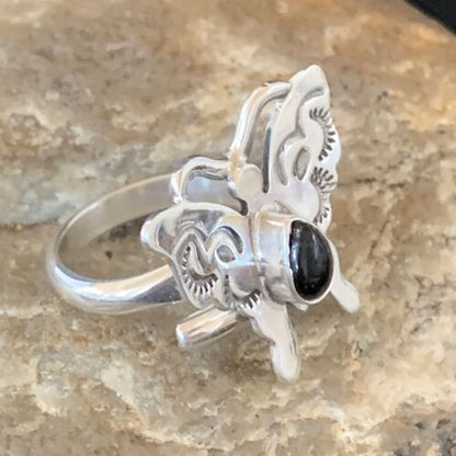Southwestern Navajo Black Onyx Butterfly Ring | Sterling Silver | Adj Sz 8 | 10385