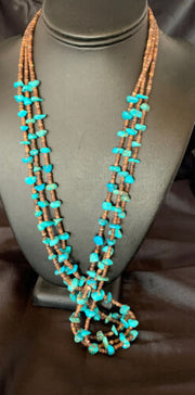Santo Domingo Spiny Blue Kingman Turquoise Shell Necklace | 3-Strand | 29" | 13061