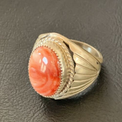 Native American Navajo Red Spiny Oyster Ring | Sterling Silver | Sz 10 | 11939