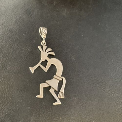 Navajo Kokopelli Pendant | Handmade Stamped Sterling Silver | 2.25" | 14041