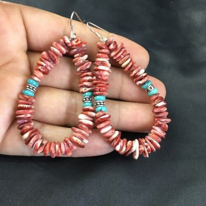 Southwestern Turquoise Spiny Oyster Earrings | Sterling Silver | 2.25" | 1967