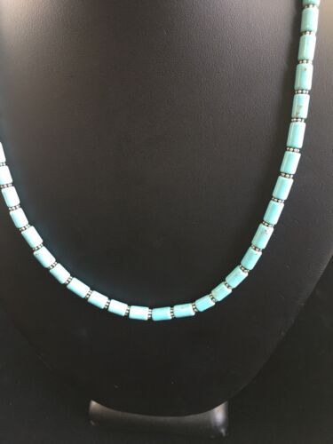 Native American Sterling Silver Blue Turquoise Necklace | 18" | 10011 - Masha USA