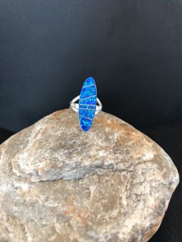 Native American Navajo Blue Opal Inlay Ring | Sterling Silver | Sz 4.5 | 8383