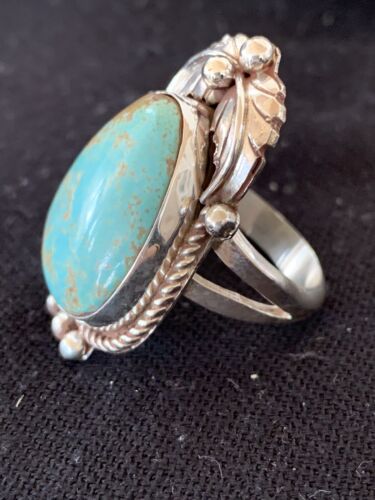 Native American Navajo Blue Turquoise #8 Ring | Sterling Silver | Sz 9.5 | 669