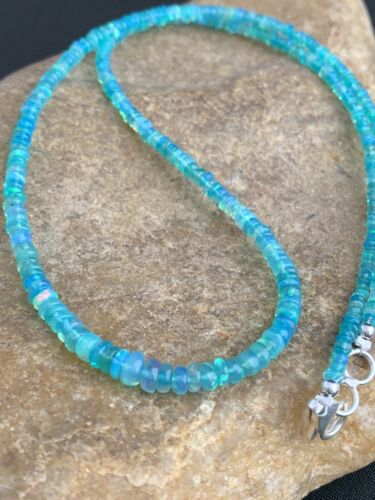 Native American Women's Blue Opal Bead Necklace | Sterling Silver | Authentic Handmade | 20" | 187